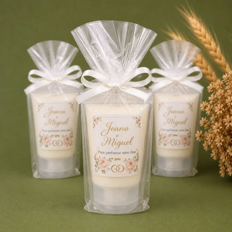 Creme de Mãos 50ml Personalizado Bisnaga com adesivo, embalagem transparente e laço
