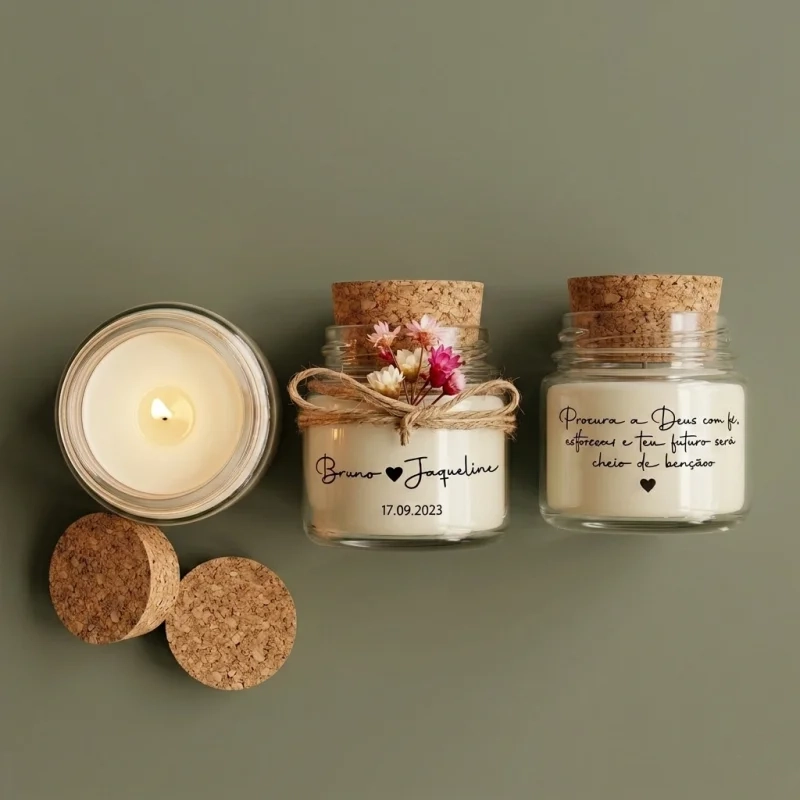 Vela Aromática Personalizada com Lacinho e Flores